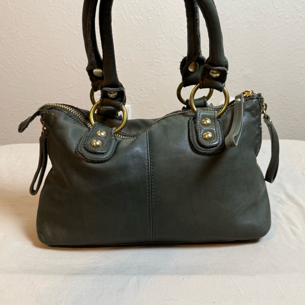 Linea Pelle Khaki Green Leather Double Handle Shoulder Bag - Picture 2 of 10